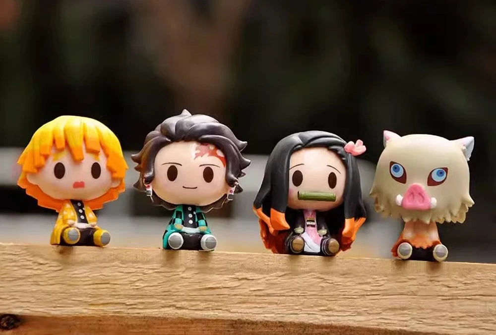4PCS/Set Anime Demon Slayer Nezuko Tanjirou Zenitsu Inosuke Mini Figurine Kawaii Action Figure