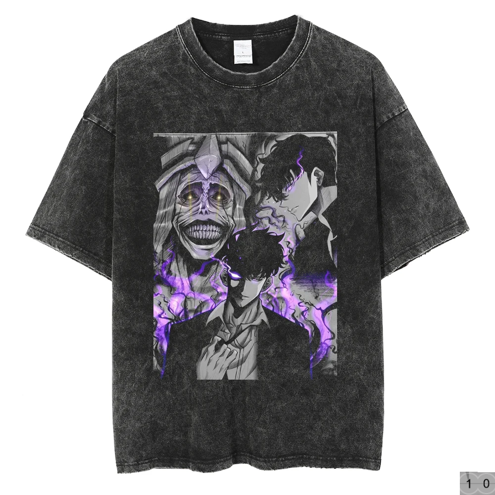 Solo Leveling Vintage Streetwear Graphic Print Tops Harajuku Loose Short Sleeve Tees