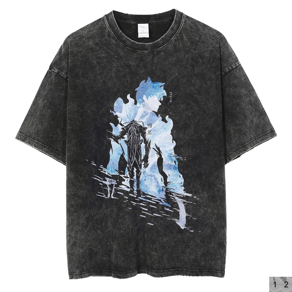 Solo Leveling Vintage Streetwear Graphic Print Tops Harajuku Loose Short Sleeve Tees