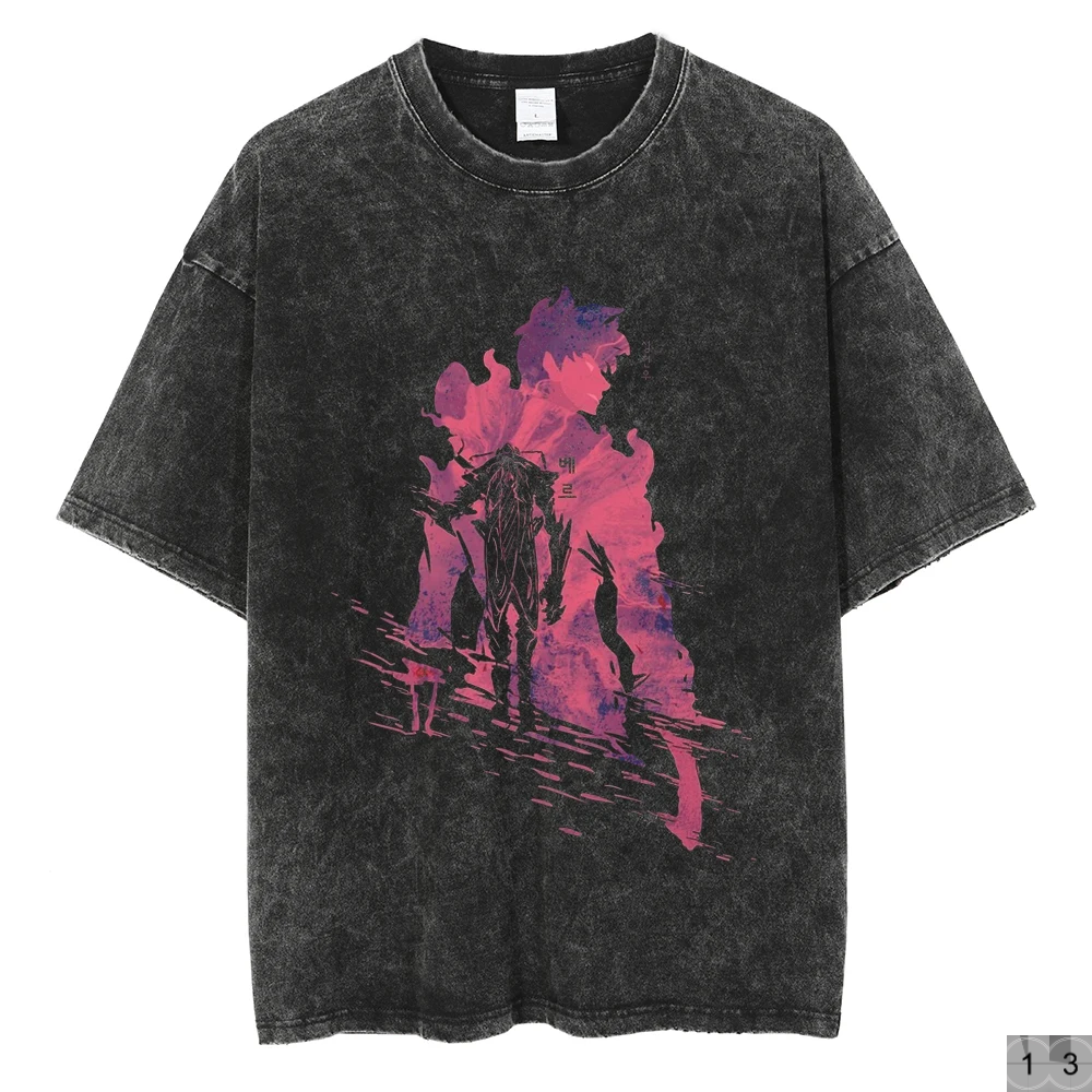 Solo Leveling Vintage Streetwear Graphic Print Tops Harajuku Loose Short Sleeve Tees