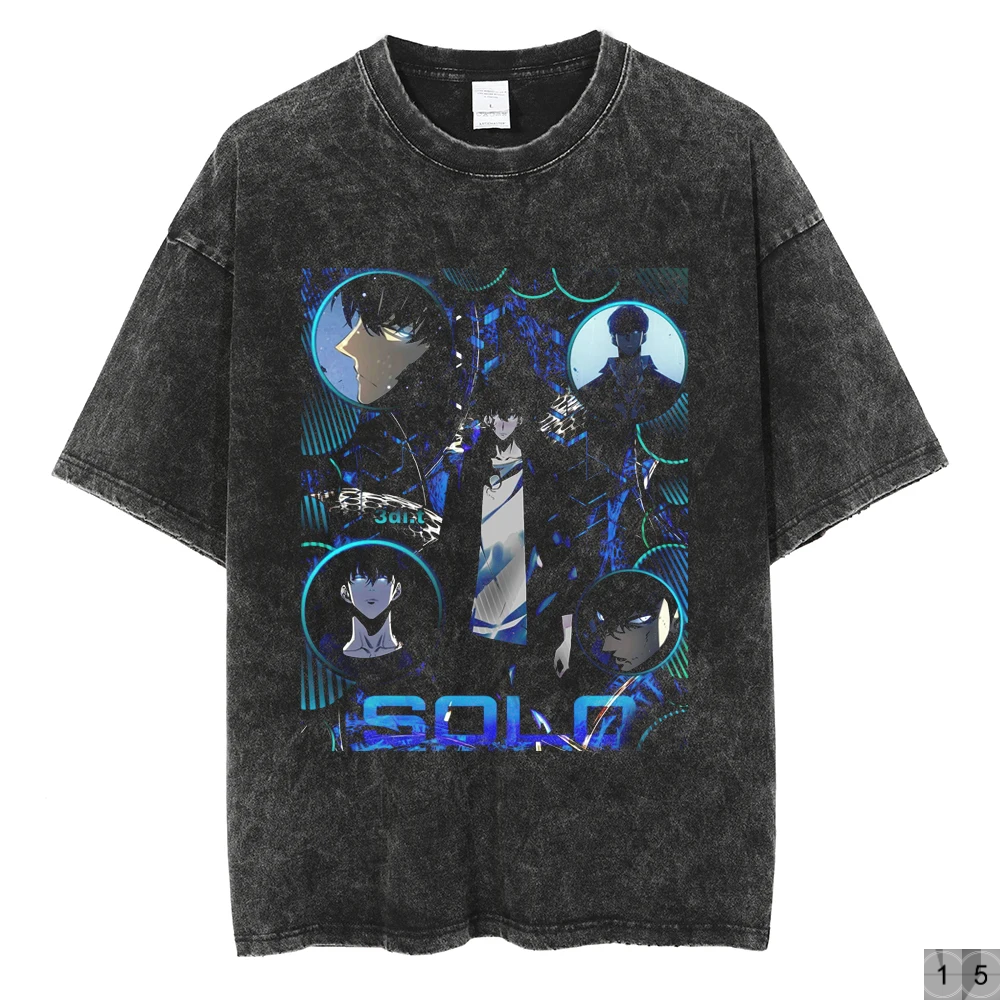 Solo Leveling Vintage Streetwear Graphic Print Tops Harajuku Loose Short Sleeve Tees