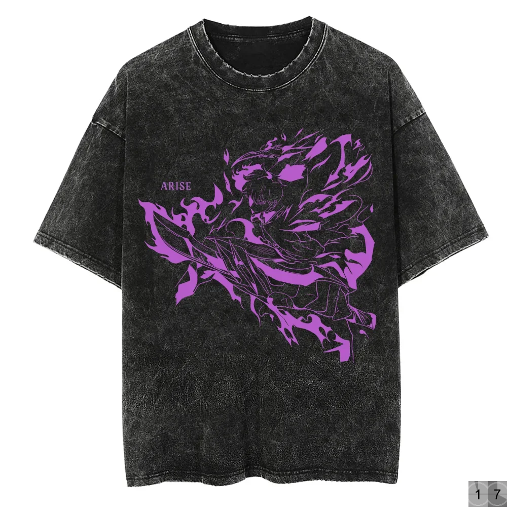 Solo Leveling Vintage Streetwear Graphic Print Tops Harajuku Loose Short Sleeve Tees