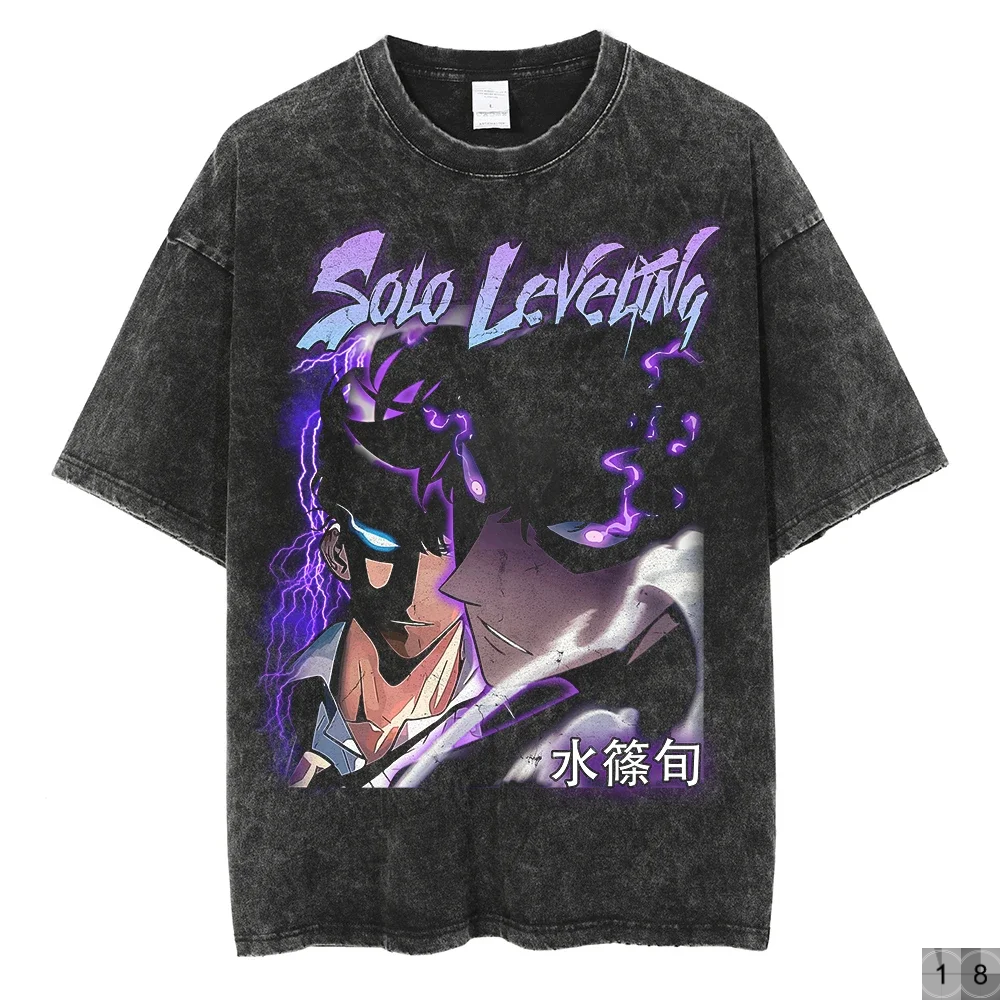 Solo Leveling Vintage Streetwear Graphic Print Tops Harajuku Loose Short Sleeve Tees