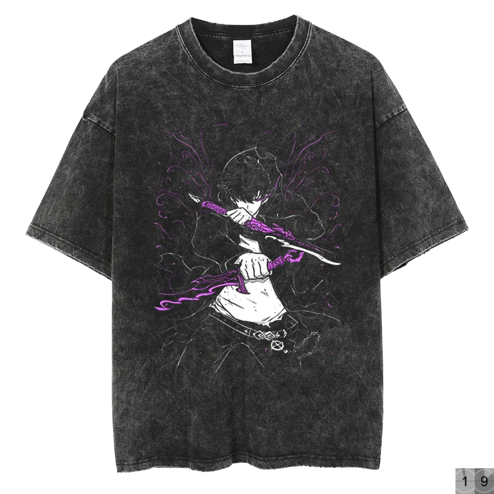 Solo Leveling Vintage Streetwear Graphic Print Tops Harajuku Loose Short Sleeve Tees