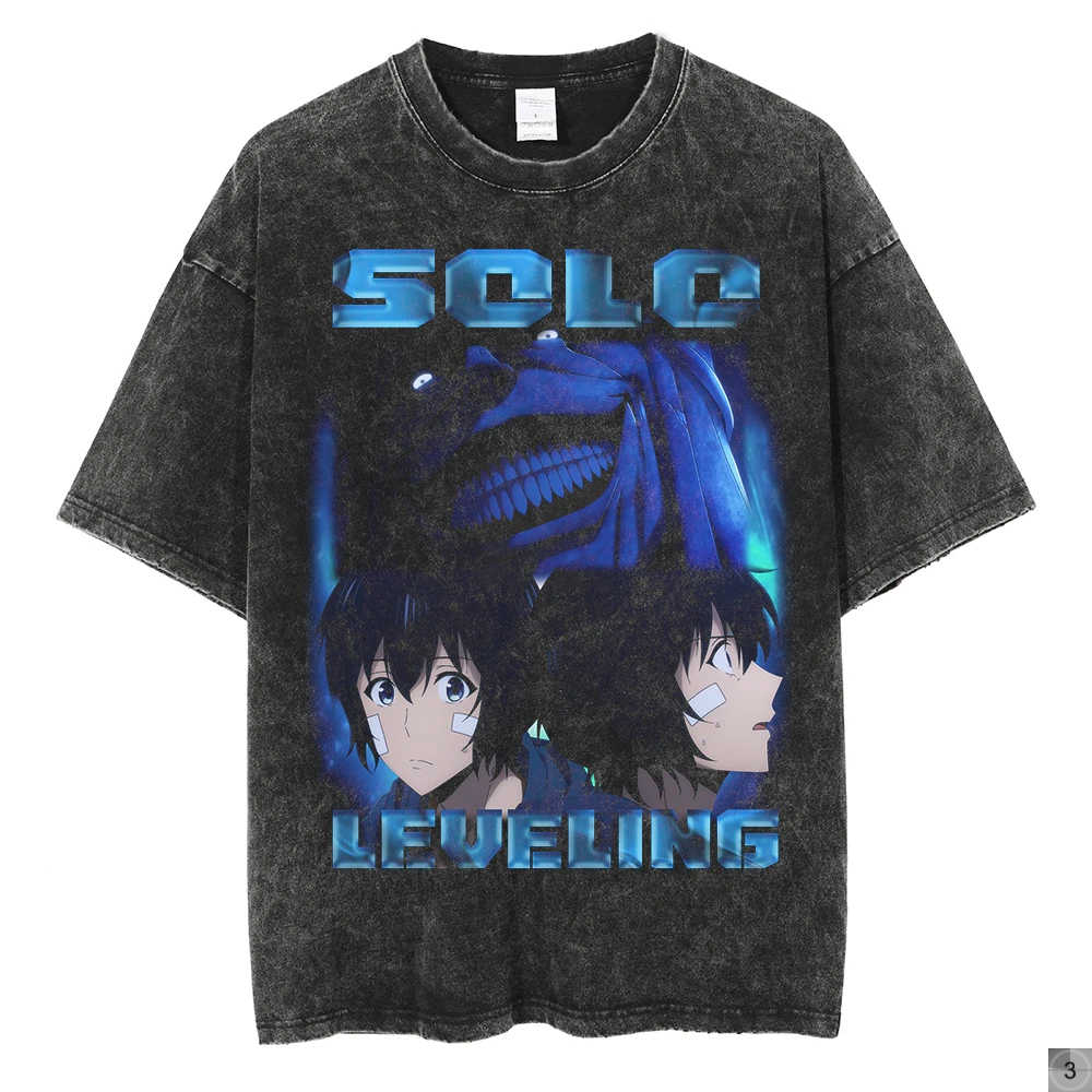 Solo Leveling Vintage Streetwear Graphic Print Tops Harajuku Loose Short Sleeve Tees