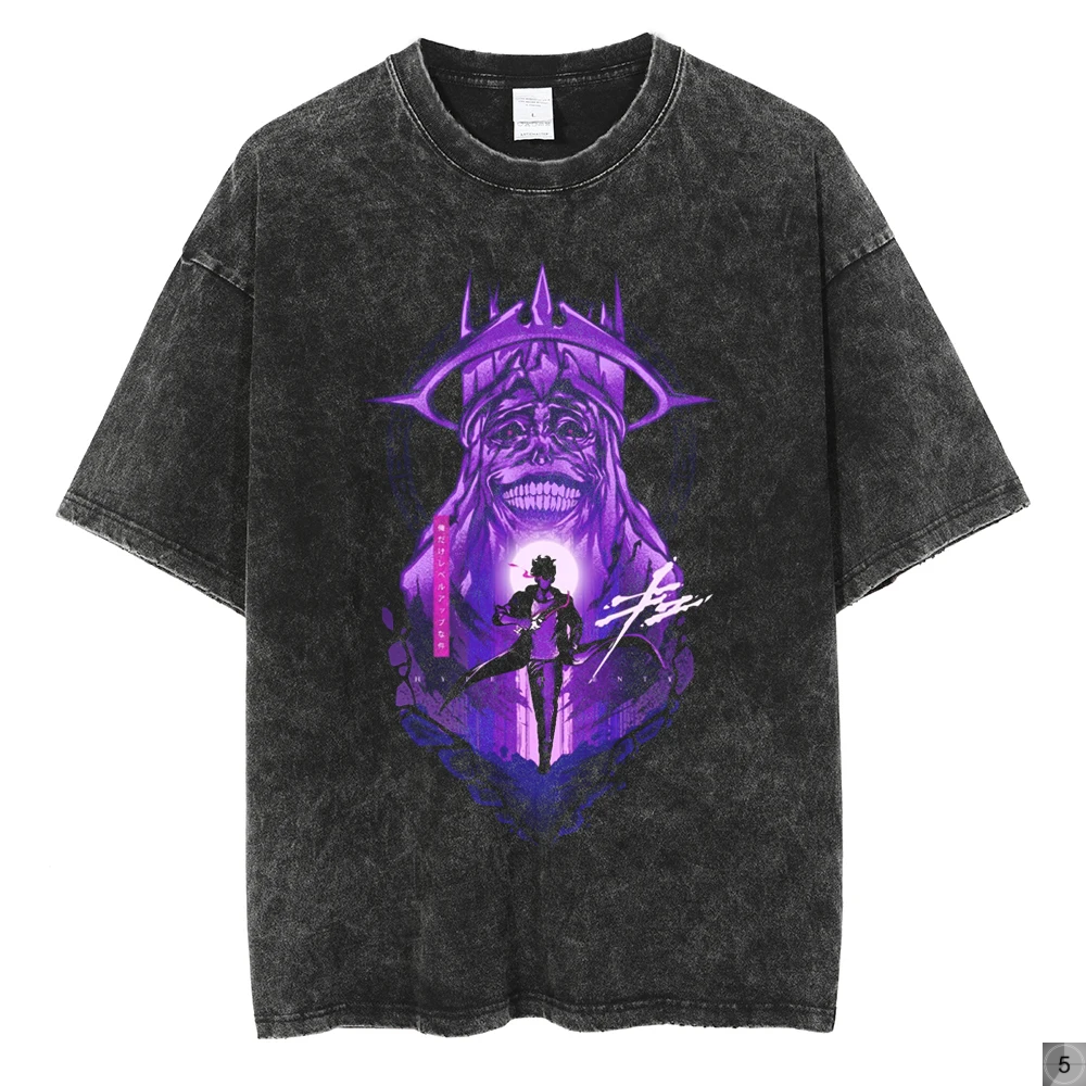 Solo Leveling Vintage Streetwear Graphic Print Tops Harajuku Loose Short Sleeve Tees