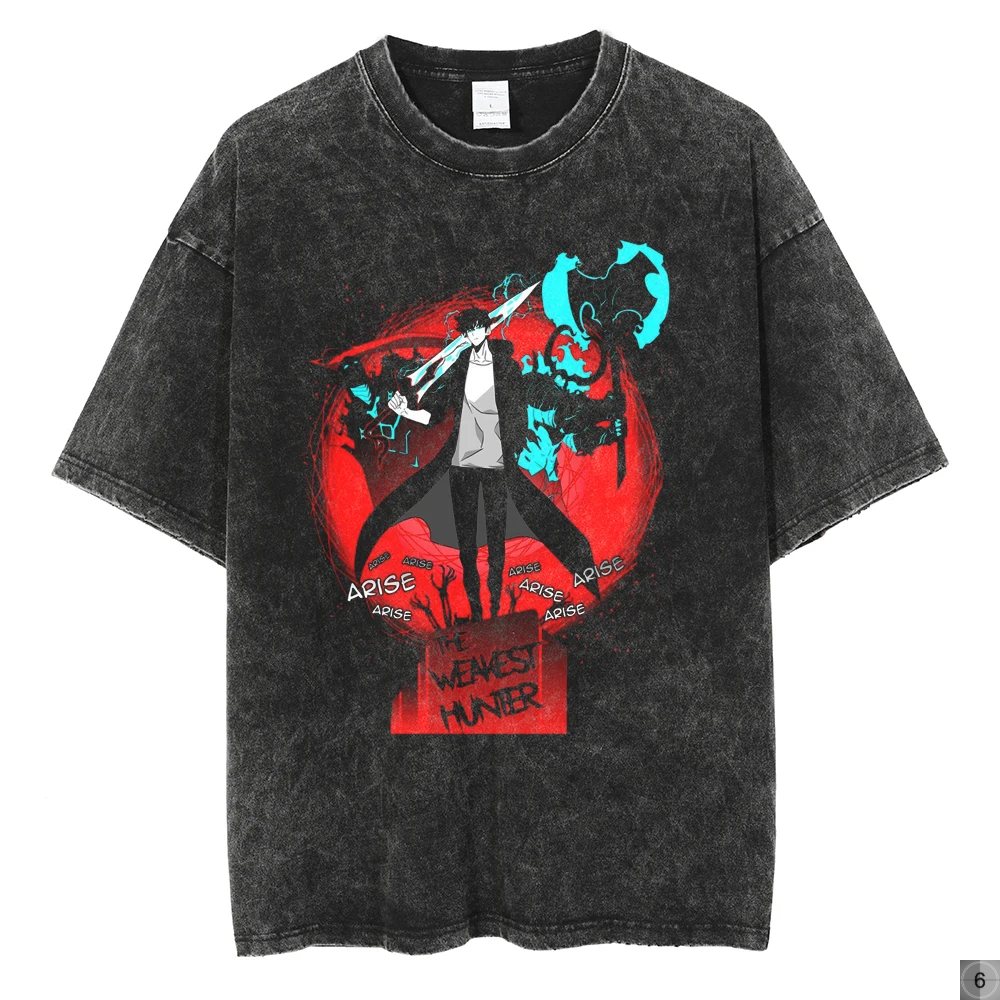 Solo Leveling Vintage Streetwear Graphic Print Tops Harajuku Loose Short Sleeve Tees