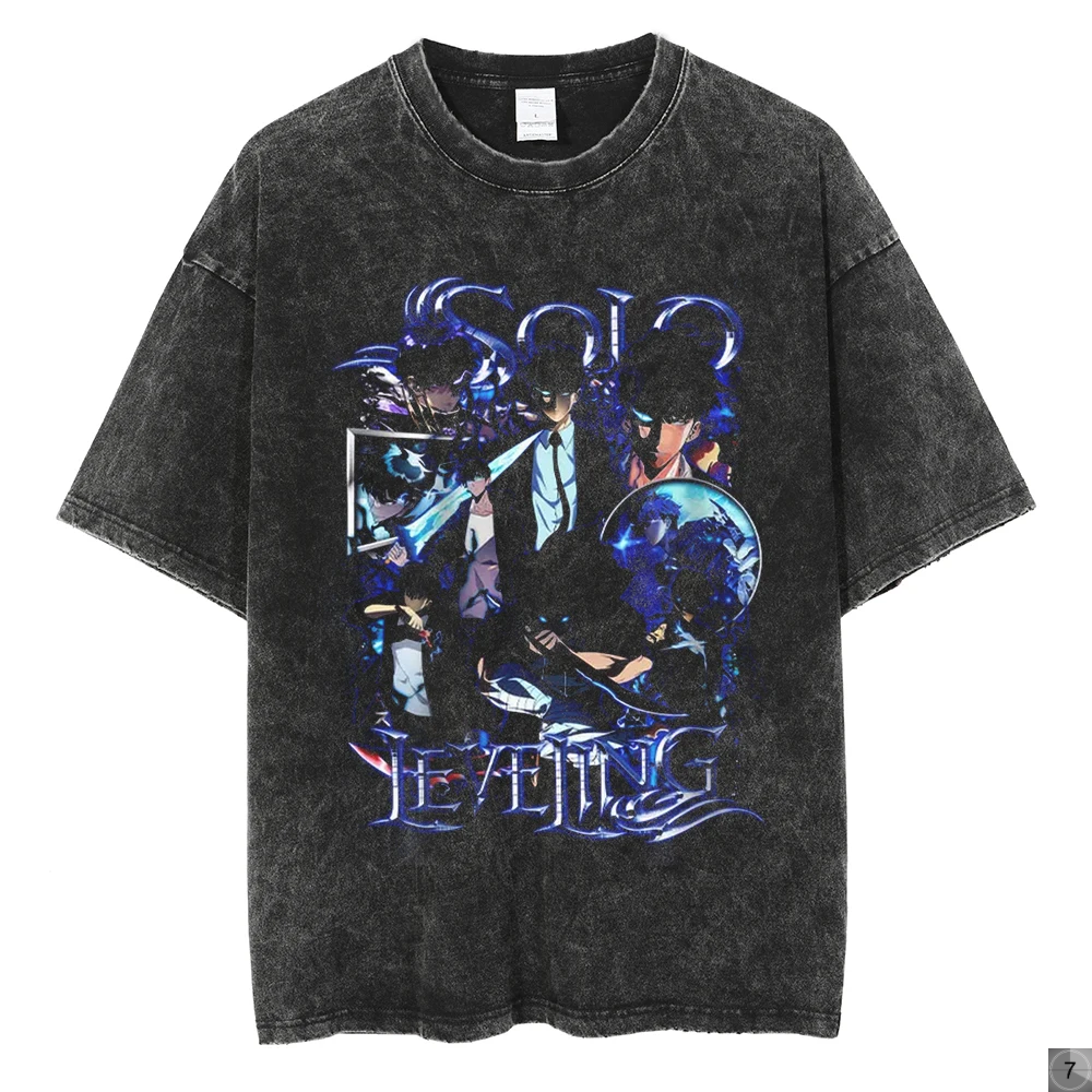 Solo Leveling Vintage Streetwear Graphic Print Tops Harajuku Loose Short Sleeve Tees