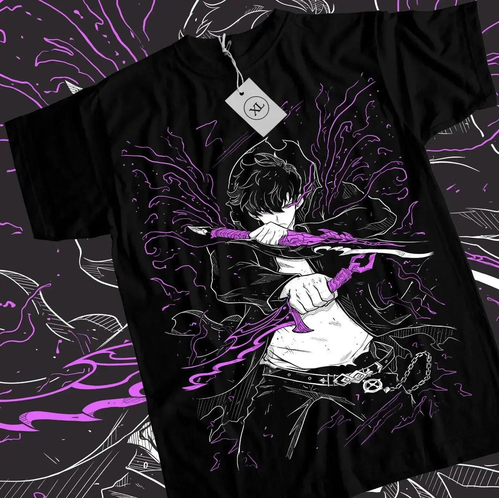 Solo Leveling Sung Jinwoo Black Graphic Oversized Vintage T-Shirt