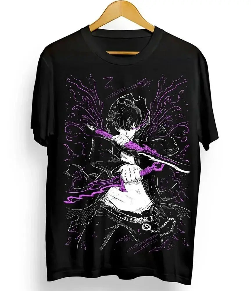 Solo Leveling Sung Jinwoo Black Graphic Oversized Vintage T-Shirt