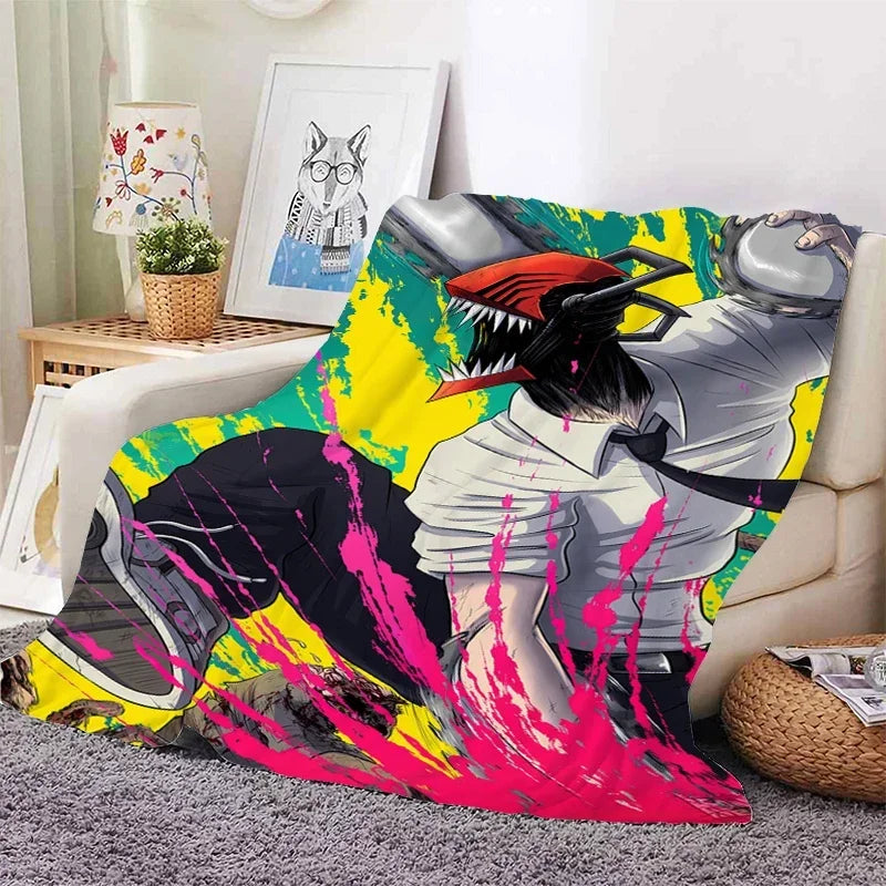 Chainsaw Man Anime Fleece Blanket - King Size Warm Microfiber