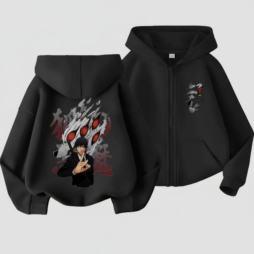 Oversized Chainsaw Man Washed Zip-Up Retro Graphic Jacket