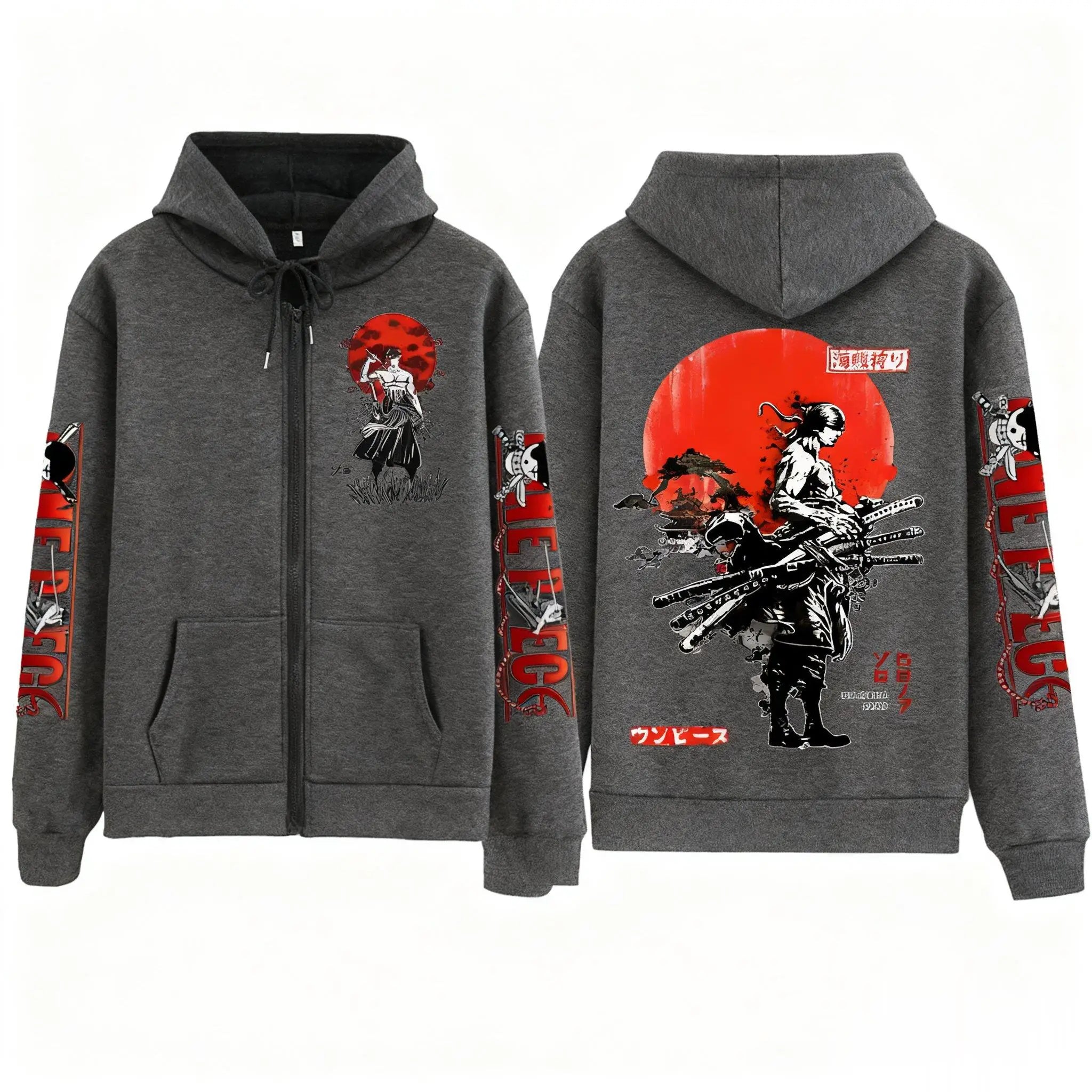 Rornoa Zoro One Piece Anime Graphic Zip-Up Hoodie