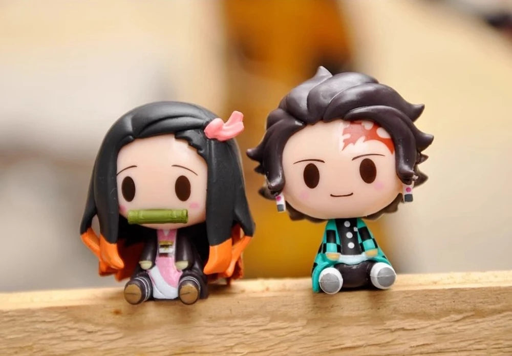 4PCS/Set Anime Demon Slayer Nezuko Tanjirou Zenitsu Inosuke Mini Figurine Kawaii Action Figure