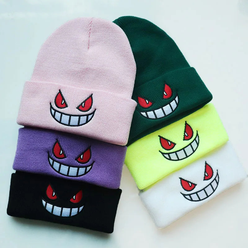 Gengar Embroidered Beanie | Unisex Winter Warm Hat for Casual & Halloween Wear