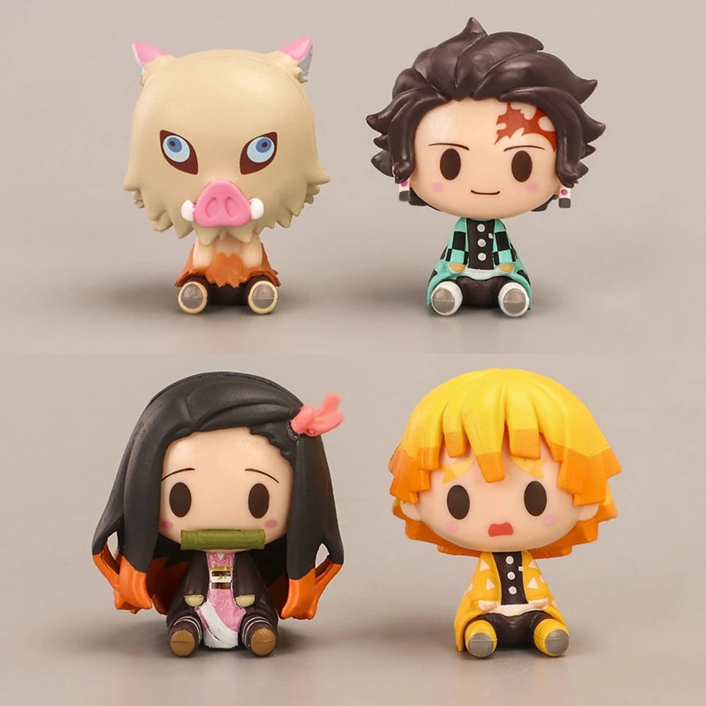 4PCS/Set Anime Demon Slayer Nezuko Tanjirou Zenitsu Inosuke Mini Figurine Kawaii Action Figure