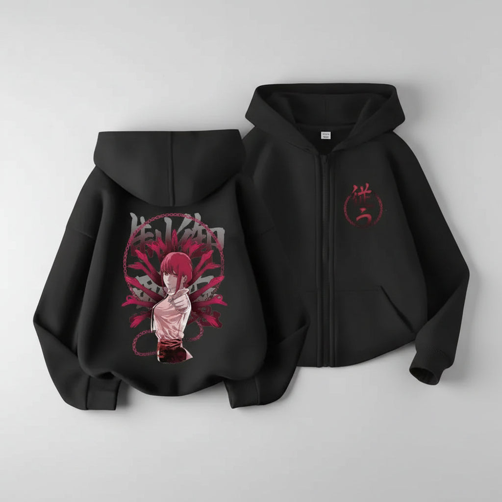 Oversized Chainsaw Man Washed Zip-Up Retro Graphic Jacket