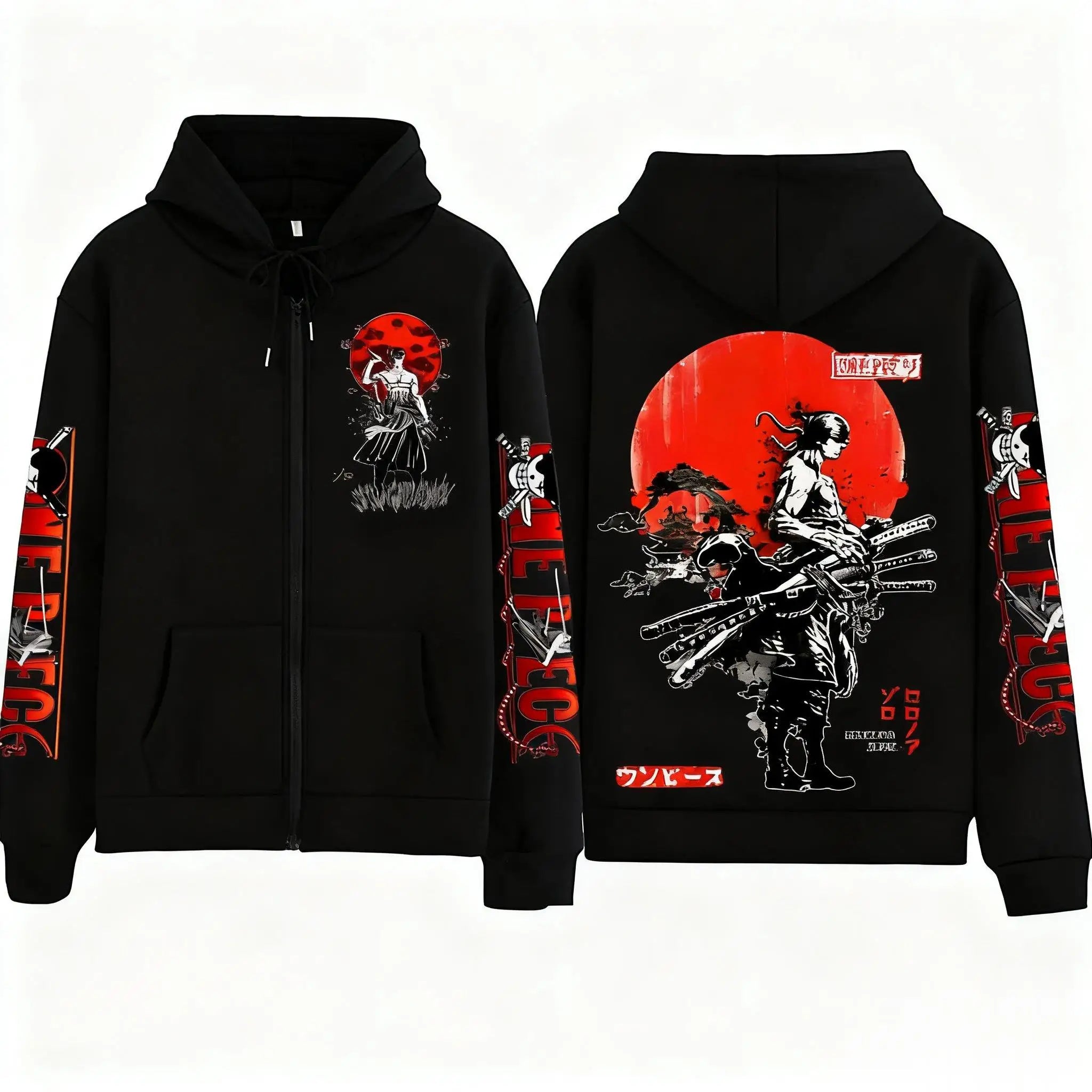 Rornoa Zoro One Piece Anime Graphic Zip-Up Hoodie
