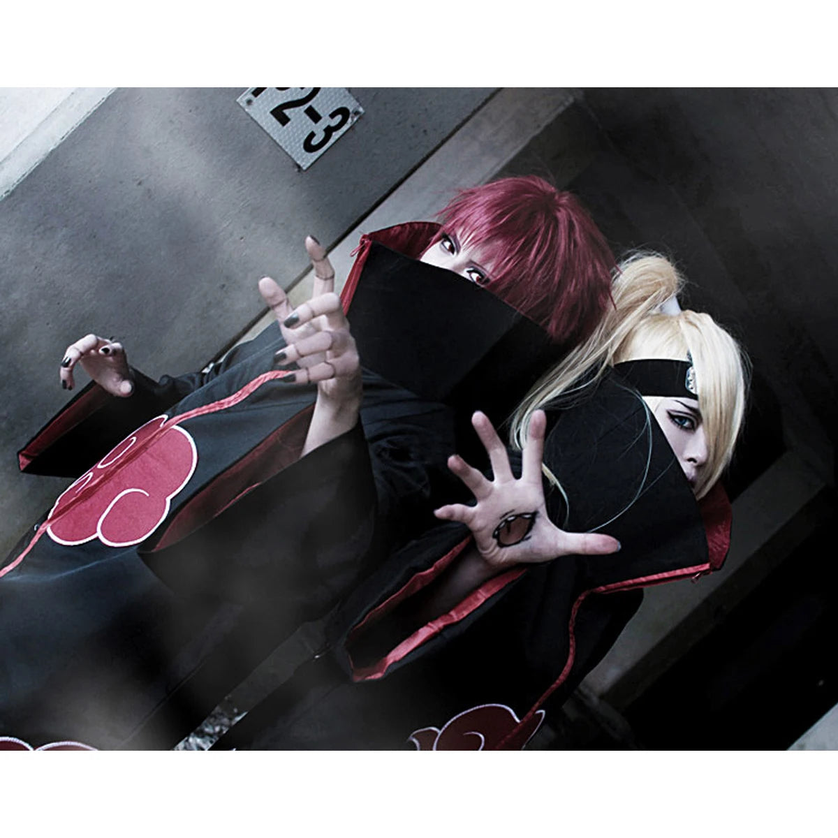 Akatsuki Cloak Cosplay Set: Uchiha Itachi Long Black Robe with Red Clouds