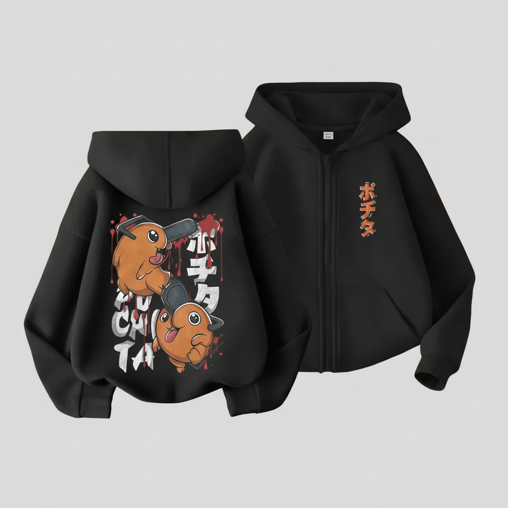 Oversized Chainsaw Man Washed Zip-Up Retro Graphic Jacket