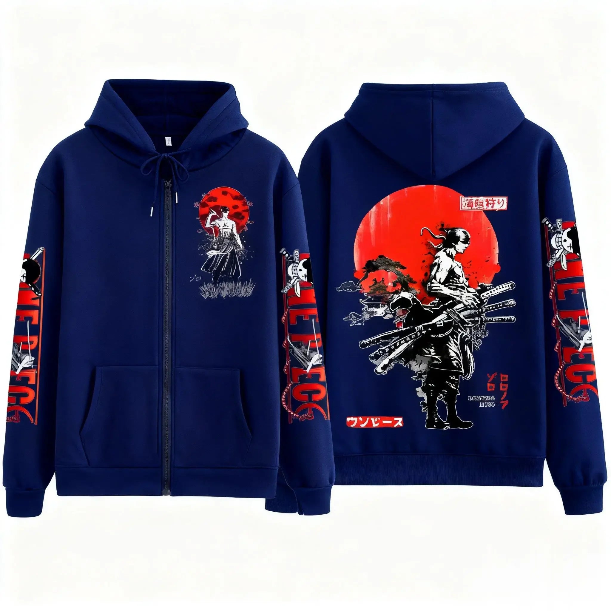 Rornoa Zoro One Piece Anime Graphic Zip-Up Hoodie