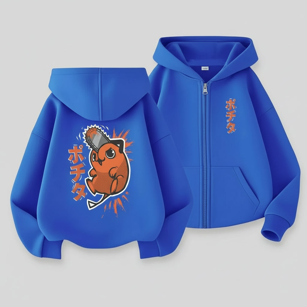 Pochita Chainsaw Man Retro Washed Graphic Zip-Up Jacket